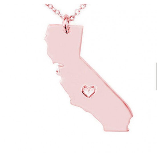California United States Map Necklace Love Heart 925 Silver Plated Chain