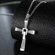Men Cross Pendant Chain Long Necklace Crystal Alloy