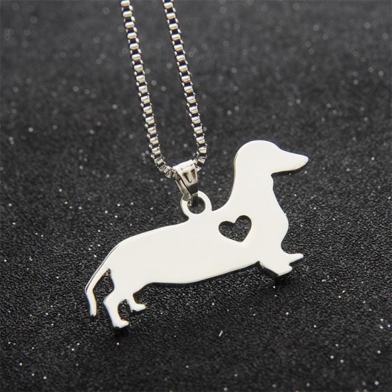 Silver Love Dog Heart Pendant Charm Women Necklace Chain