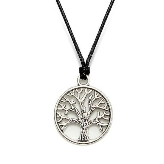 Unsiex Silver Plated Tibetan Charm Leather Cord Pendant Necklace