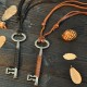 Vintage Key Shape Leather Necklace Punk Rock Long Handmade Statement Necklace for Women for Men