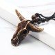 Vintage Ox Skull Head Pendant Adjustable Lether Long Necklace for Men Women