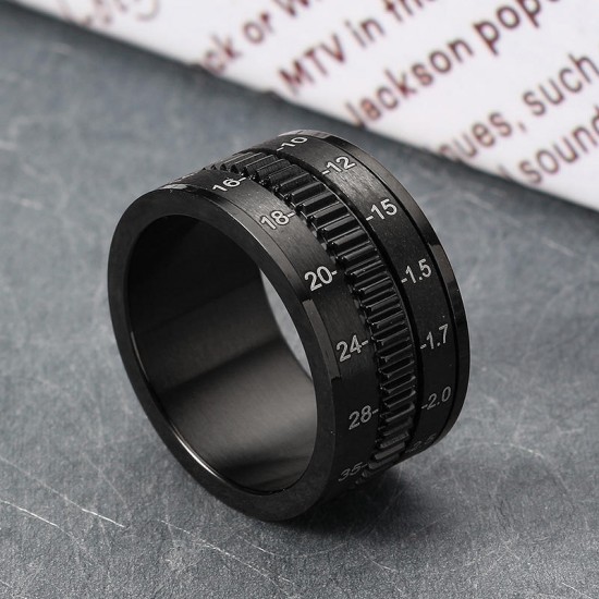 12mm Titanium Steel Black 316L Stainless Steel Finger Ring Spinner Camera Lens Focus Ring Men Ring