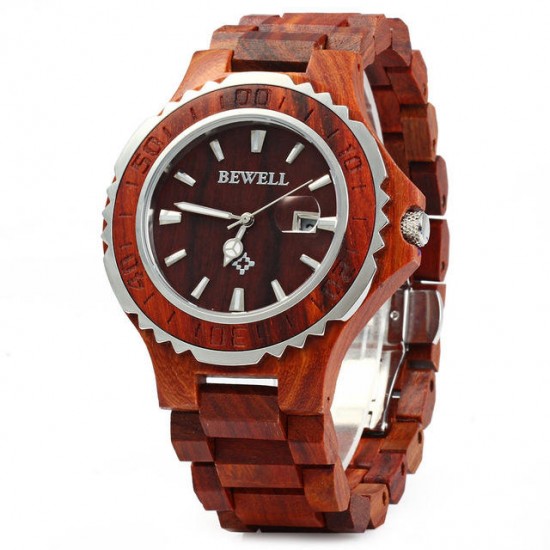 BEWELL ZS-100BG Luminous Hands Calendar Wood Watches Waterproof Quartz Unisex Watch