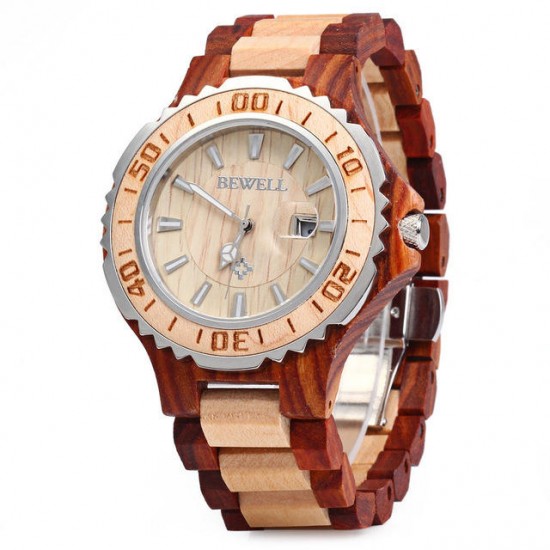 BEWELL ZS-100BG Luminous Hands Calendar Wood Watches Waterproof Quartz Unisex Watch