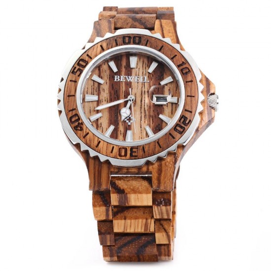 BEWELL ZS-100BG Luminous Hands Calendar Wood Watches Waterproof Quartz Unisex Watch