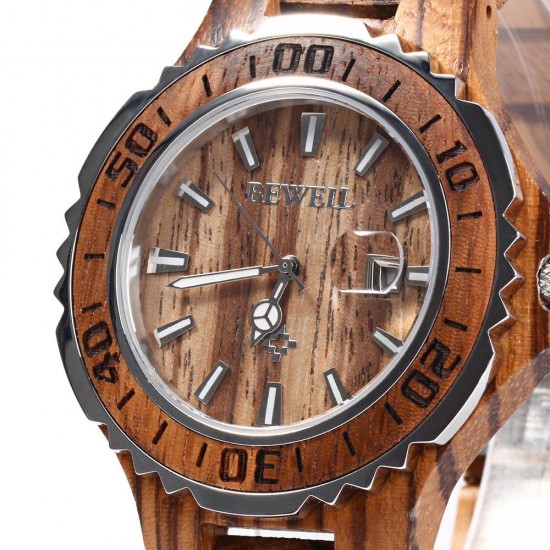 BEWELL ZS-100BG Luminous Hands Calendar Wood Watches Waterproof Quartz Unisex Watch