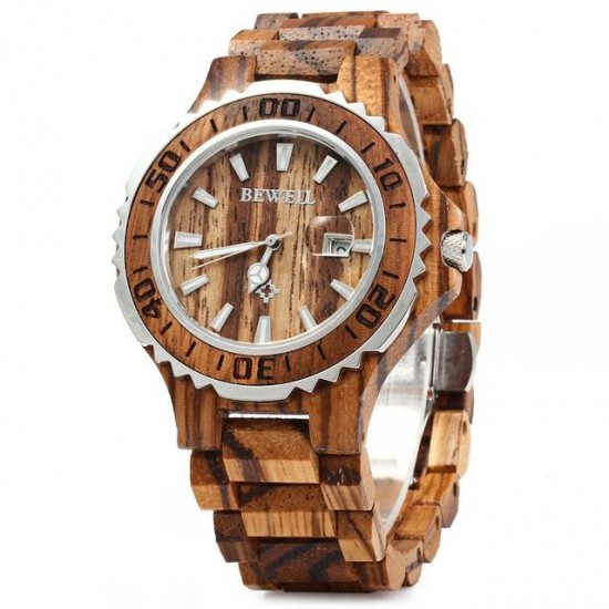 BEWELL ZS-100BG Luminous Hands Calendar Wood Watches Waterproof Quartz Unisex Watch