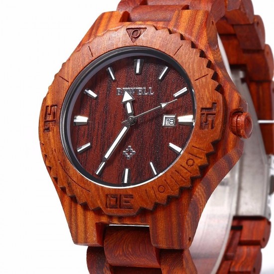 BEWELL ZS-W023B Male Wooden Quartz Watch Auto Date Display Casual Wristwatch