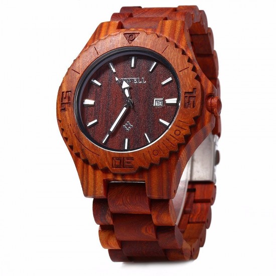 BEWELL ZS-W023B Male Wooden Quartz Watch Auto Date Display Casual Wristwatch