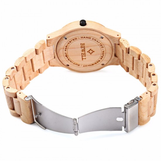 BEWELL ZS-W086B Men Natural Wooden Auto Calendar Display Fashion Quartz Wrist Watch