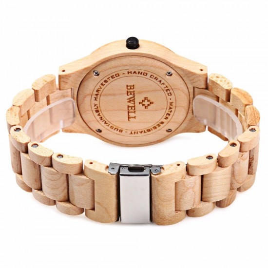 BEWELL ZS-W086B Men Natural Wooden Auto Calendar Display Fashion Quartz Wrist Watch