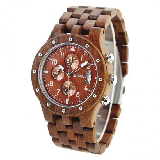 BEWELL ZS-W109D Calendar Casual Style Unisex Watch Wood Strap Quartz Watches