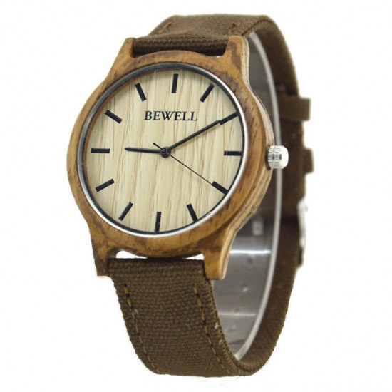 BEWELL ZS-W134A Wooden Watch Casual Style Canvas Band Quartz Wrist Watch