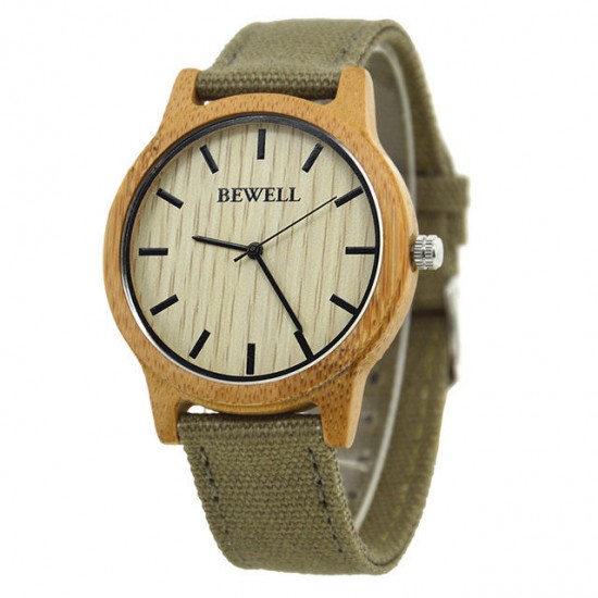 BEWELL ZS-W134A Wooden Watch Casual Style Canvas Band Quartz Wrist Watch