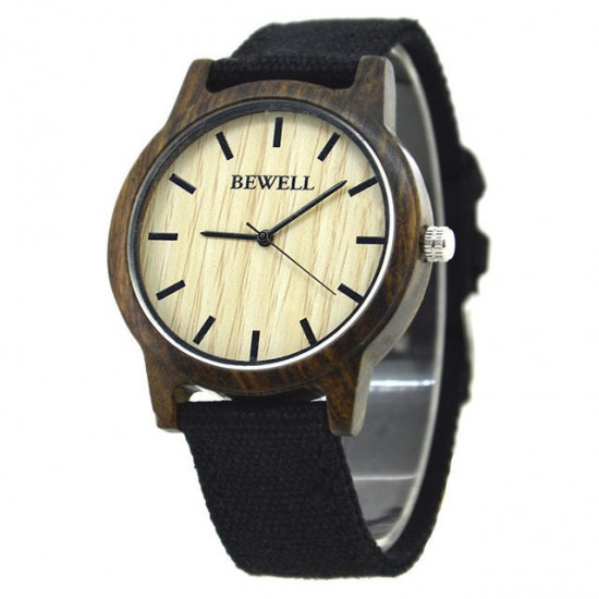 BEWELL ZS-W134A Wooden Watch Casual Style Canvas Band Quartz Wrist Watch