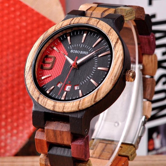 BOBO BIRD J-Q13 Unique Design Auto Date Display Wooden Watch Creative Quartz Watches