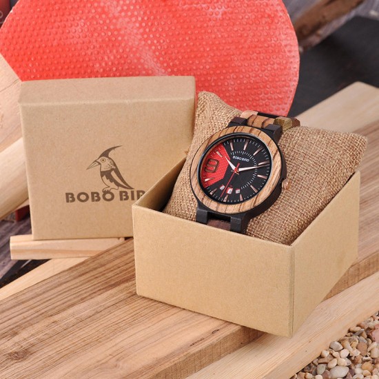 BOBO BIRD J-Q13 Unique Design Auto Date Display Wooden Watch Creative Quartz Watches