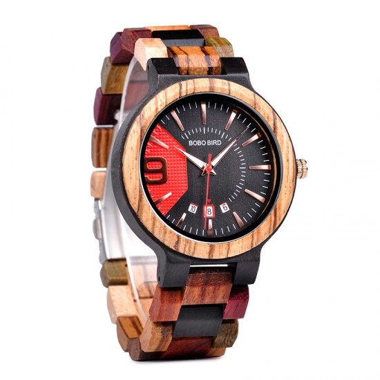 BOBO BIRD J-Q13 Unique Design Auto Date Display Wooden Watch Creative Quartz Watches