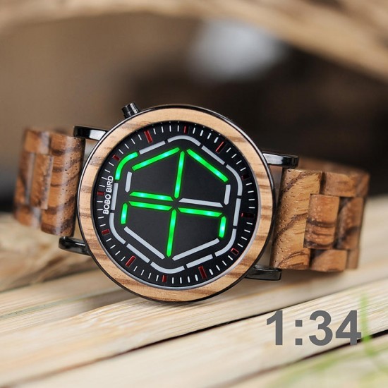 BOBO BIRD P13 Unique Design Digital Watch Night Version LED Wooden Wrist Watch