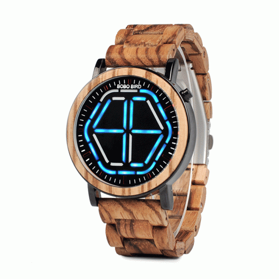 BOBO BIRD P13 Unique Design Digital Watch Night Version LED Wooden Wrist Watch