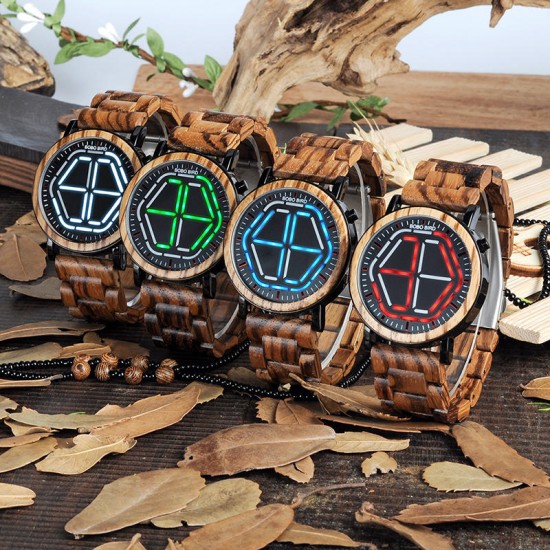 BOBO BIRD P13 Unique Design Digital Watch Night Version LED Wooden Wrist Watch