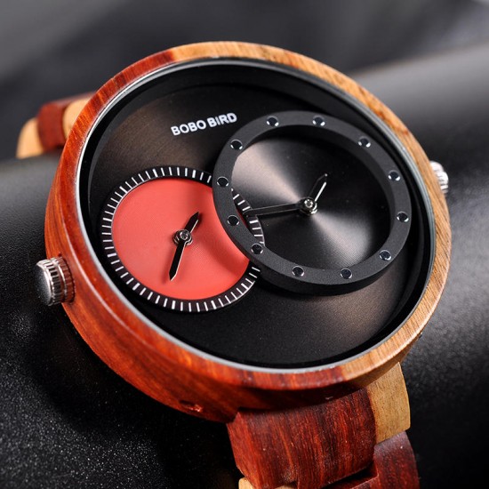 BOBO BIRD W-R10 Two Time Zones Creative Watch Wooden Women Men Quartz Watches