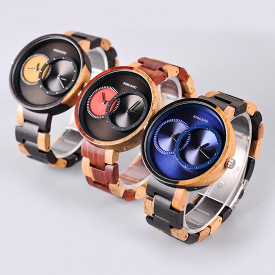 BOBO BIRD W-R10 Two Time Zones Creative Watch Wooden Women Men Quartz Watches