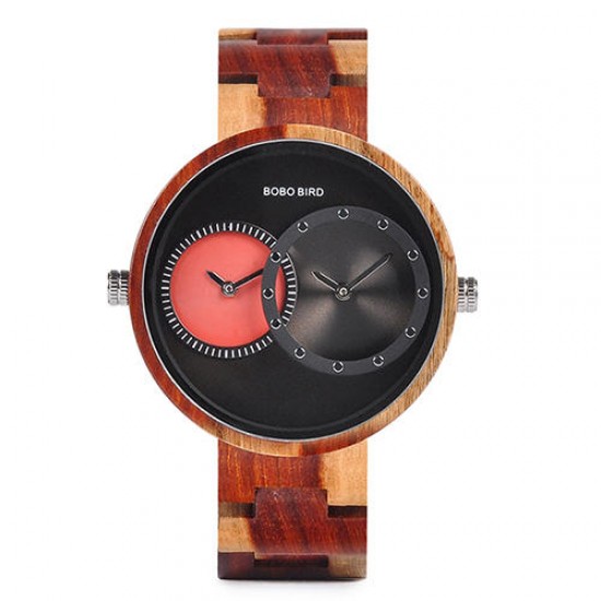 BOBO BIRD W-R10 Two Time Zones Creative Watch Wooden Women Men Quartz Watches