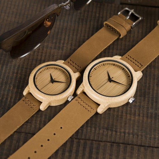 BOBO BIRD WA09A10 Wooden Watch Genuine Leather Strap Natural Quartz Watch