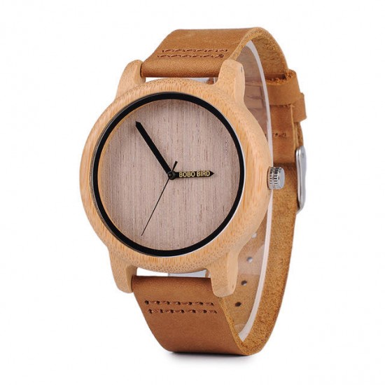 BOBO BIRD WA22 Simple Design Wood Wrist Watch Leather Strap Unisex Watches