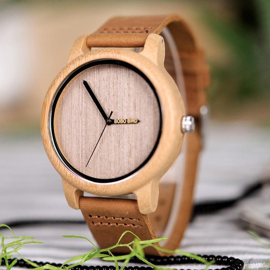 BOBO BIRD WA22 Simple Design Wood Wrist Watch Leather Strap Unisex Watches