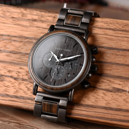 BOBO BIRD W*Q26-1 Creative Wooden Chronograph Quartz Watches Fashion Style Men Watch