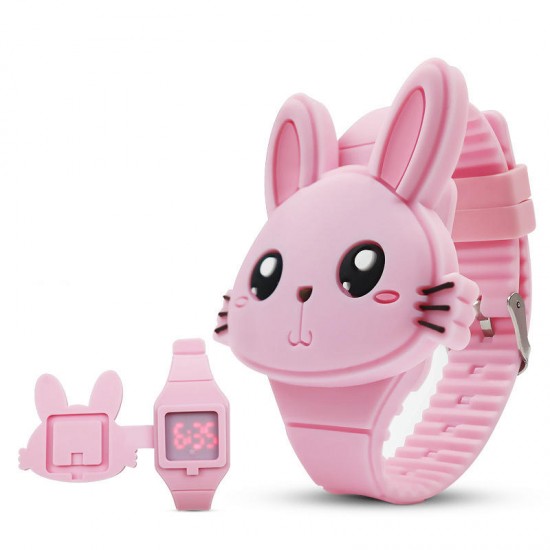 Deffrun Flip Cover Cartoon Student Kid Watch LED Display Cute Style Rubber Digital Watch Deffrun Flip Cover Cartoon Student Kid Watch LED Display Cute Style Rubber Digital Watch
