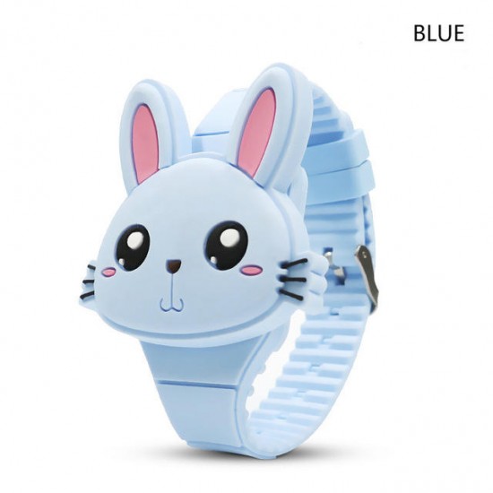 Deffrun Flip Cover Cartoon Student Kid Watch LED Display Cute Style Rubber Digital Watch