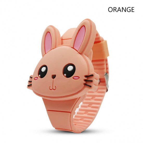 Deffrun Flip Cover Cartoon Student Kid Watch LED Display Cute Style Rubber Digital Watch