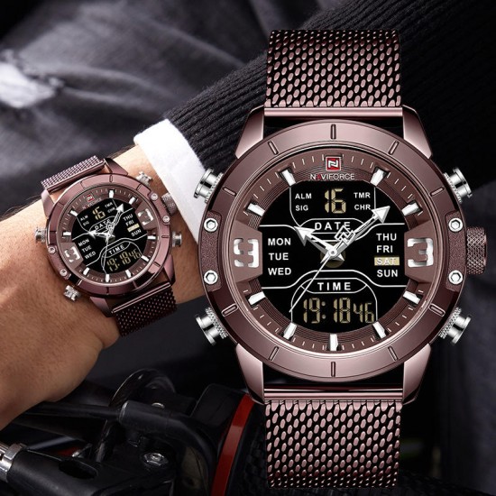NAVIFORCE 9153 Waterproof Dual Display Watch Calendar Full Steel Business Men Digital Watch NAVIFORCE 9153 Waterproof Dual Display Watch Calendar Full Steel Business Men Digital Watch