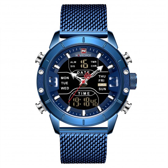 NAVIFORCE 9153 Waterproof Dual Display Watch Calendar Full Steel Business Men Digital Watch