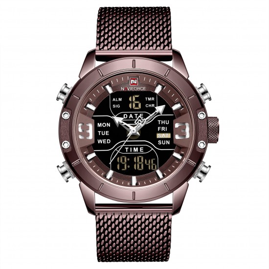 NAVIFORCE 9153 Waterproof Dual Display Watch Calendar Full Steel Business Men Digital Watch