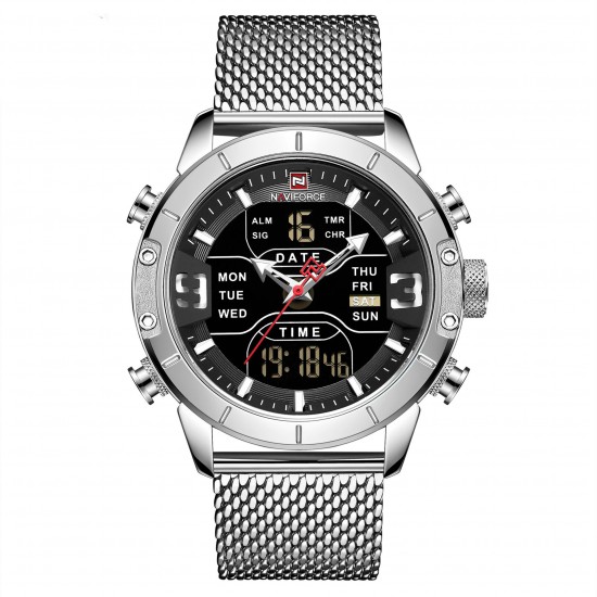 NAVIFORCE 9153 Waterproof Dual Display Watch Calendar Full Steel Business Men Digital Watch