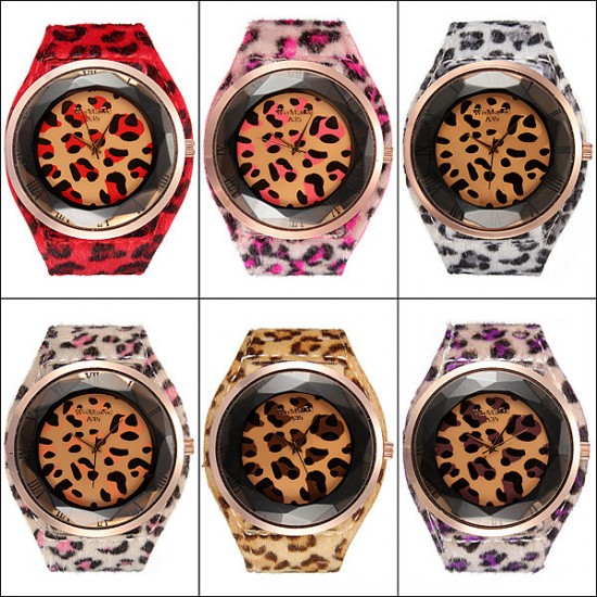 Fashion Women Sexy Leopard Brilliant Crystal Fur Big Wrist Watch Fashion Women Sexy Leopard Brilliant Crystal Fur Big Wrist Watch