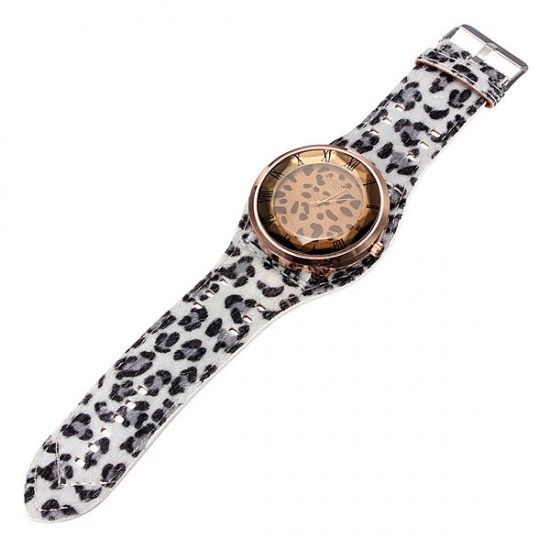 Fashion Women Sexy Leopard Brilliant Crystal Fur Big Wrist Watch