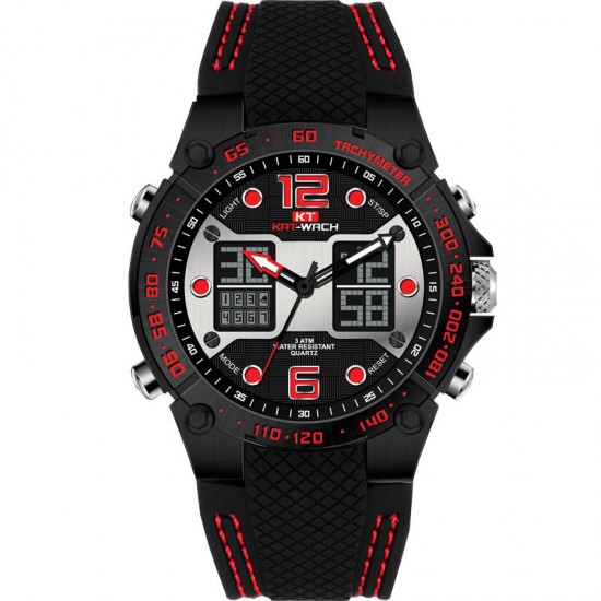 KAT-WACH KT717 Dual Display Digital Watch Cozy Silicone Strap Luminous Chronograph Men Sport Watch KAT-WACH KT717 Dual Display Digital Watch Cozy Silicone Strap Luminous Chronograph Men Sport Watch