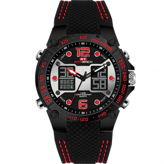 KAT-WACH KT717 Dual Display Digital Watch Cozy Silicone Strap Luminous Chronograph Men Sport Watch