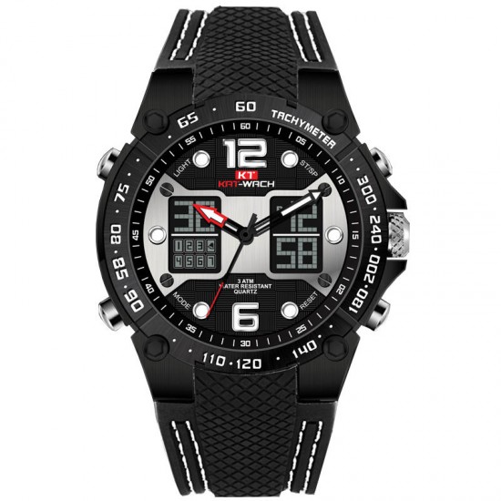 KAT-WACH KT717 Dual Display Digital Watch Cozy Silicone Strap Luminous Chronograph Men Sport Watch