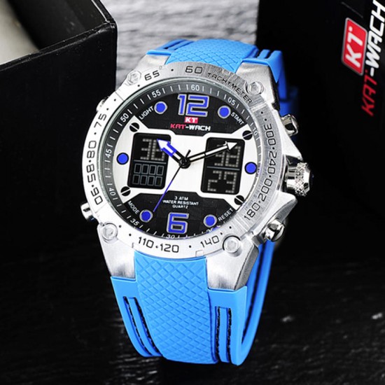 KAT-WACH KT717 Dual Display Digital Watch Cozy Silicone Strap Luminous Chronograph Men Sport Watch