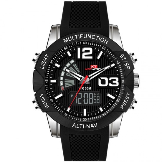 KAT-WACH KT718 Dual Display Digital Watch Chronograph Waterproof Silicone Strap Men Sport Watch