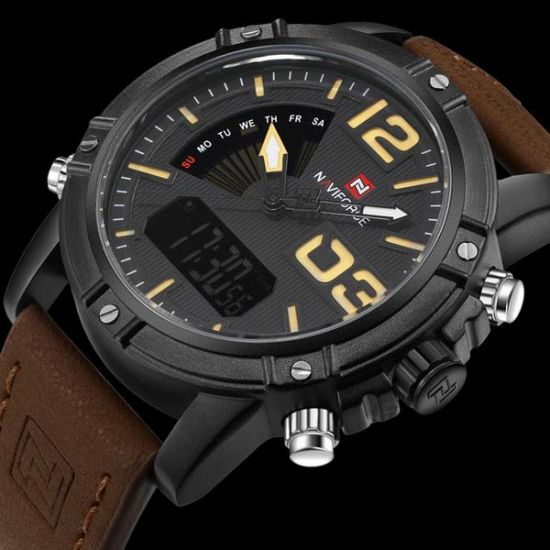 NAVIFORCE 9095 Fashion Sports Men Watch Casual Leather Band Sports Dual Movement Wristwatch