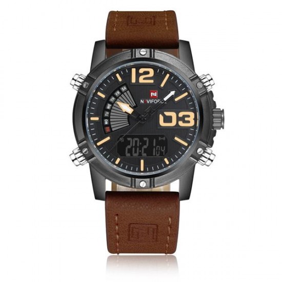 NAVIFORCE 9095 Fashion Sports Men Watch Casual Leather Band Sports Dual Movement Wristwatch