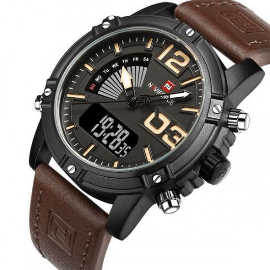 NAVIFORCE 9095 Fashion Sports Men Watch Casual Leather Band Sports Dual Movement Wristwatch